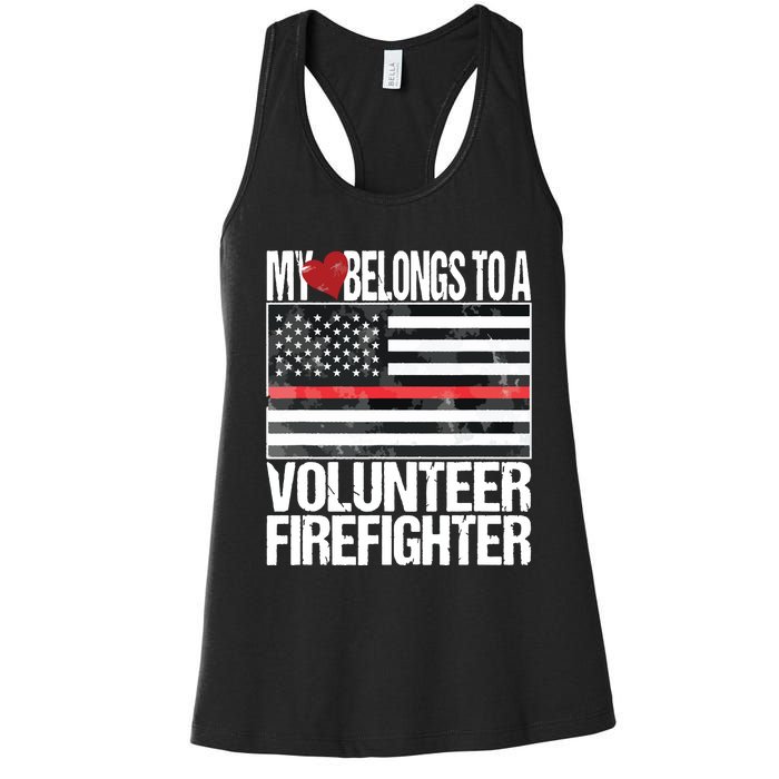 Red Line Flag Fireman Wife Girlfriend Volunteer Firefighter Women's Racerback Tank