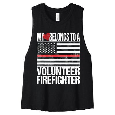 Red Line Flag Fireman Wife Girlfriend Volunteer Firefighter Women's Racerback Cropped Tank