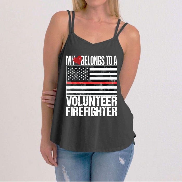 Red Line Flag Fireman Wife Girlfriend Volunteer Firefighter Women's Strappy Tank