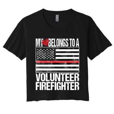 Red Line Flag Fireman Wife Girlfriend Volunteer Firefighter Women's Crop Top Tee