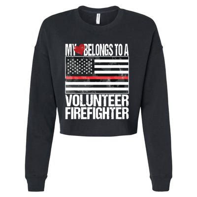 Red Line Flag Fireman Wife Girlfriend Volunteer Firefighter Cropped Pullover Crew