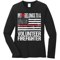 Red Line Flag Fireman Wife Girlfriend Volunteer Firefighter Ladies Long Sleeve Shirt