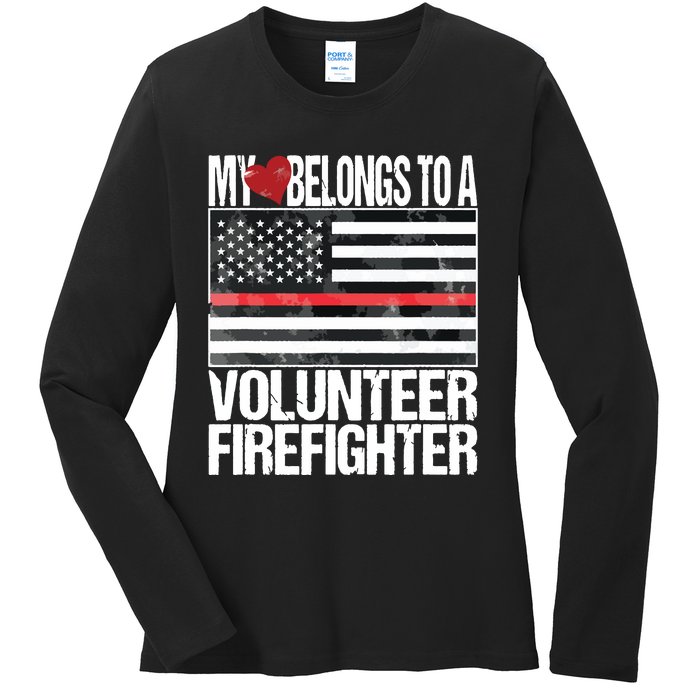 Red Line Flag Fireman Wife Girlfriend Volunteer Firefighter Ladies Long Sleeve Shirt