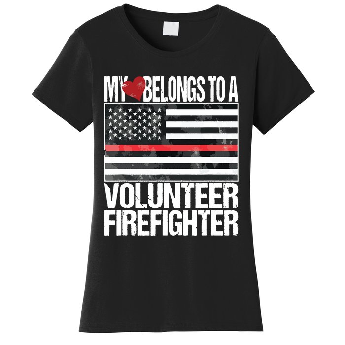 Red Line Flag Fireman Wife Girlfriend Volunteer Firefighter Women's T-Shirt