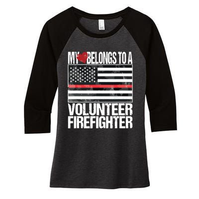 Red Line Flag Fireman Wife Girlfriend Volunteer Firefighter Women's Tri-Blend 3/4-Sleeve Raglan Shirt