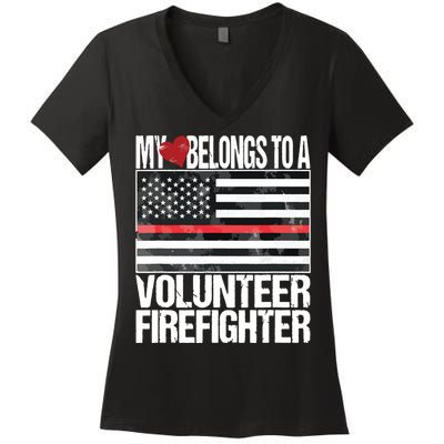 Red Line Flag Fireman Wife Girlfriend Volunteer Firefighter Women's V-Neck T-Shirt