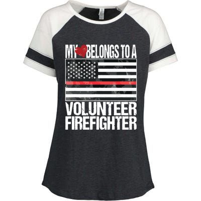 Red Line Flag Fireman Wife Girlfriend Volunteer Firefighter Enza Ladies Jersey Colorblock Tee