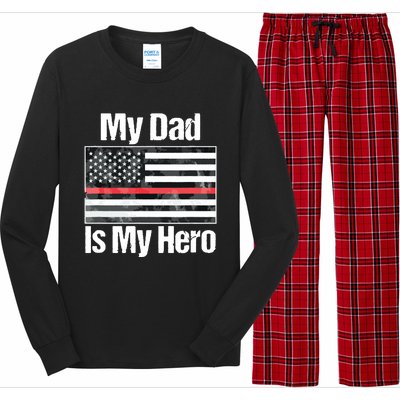 Red Line Flag Shirts My Dad Is My Hero Firefighter Long Sleeve Pajama Set