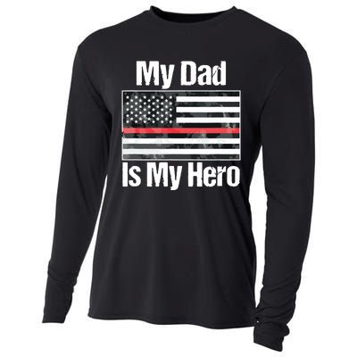 Red Line Flag Shirts My Dad Is My Hero Firefighter Cooling Performance Long Sleeve Crew