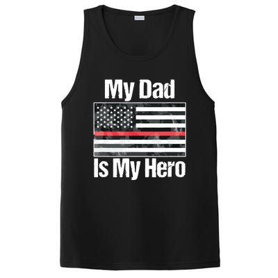 Red Line Flag Shirts My Dad Is My Hero Firefighter PosiCharge Competitor Tank