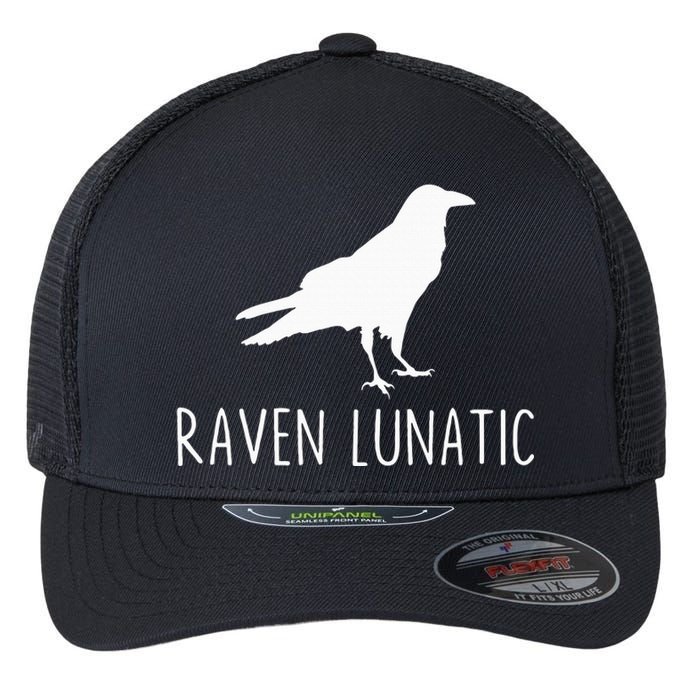 Raven Lunatic Funny Goth Bird Lover Halloween Party Gift Flexfit Unipanel Trucker Cap