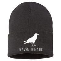 Raven Lunatic Funny Goth Bird Lover Halloween Party Gift Sustainable Knit Beanie