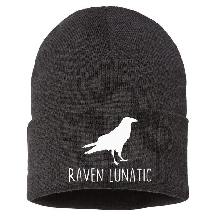 Raven Lunatic Funny Goth Bird Lover Halloween Party Gift Sustainable Knit Beanie