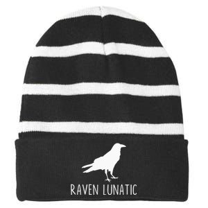 Raven Lunatic Funny Goth Bird Lover Halloween Party Gift Striped Beanie with Solid Band