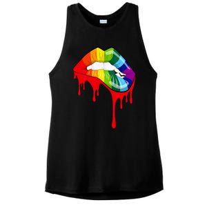 Rainbow Lips Fashion Lip Art Design Print Colorful Gift Meaningful Gift Ladies PosiCharge Tri-Blend Wicking Tank