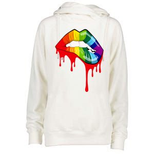 Rainbow Lips Fashion Lip Art Design Print Colorful Gift Meaningful Gift Womens Funnel Neck Pullover Hood