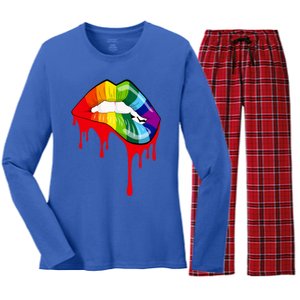 Rainbow Lips Fashion Lip Art Design Print Colorful Gift Meaningful Gift Women's Long Sleeve Flannel Pajama Set 