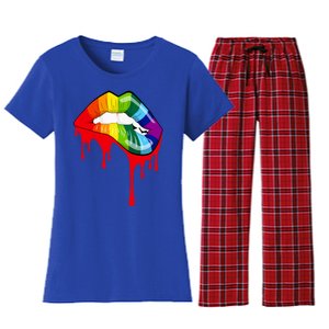 Rainbow Lips Fashion Lip Art Design Print Colorful Gift Meaningful Gift Women's Flannel Pajama Set