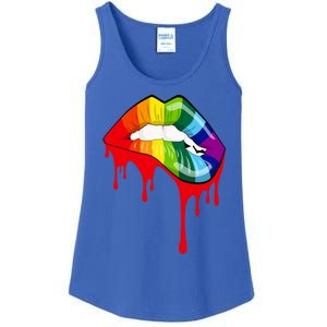 Rainbow Lips Fashion Lip Art Design Print Colorful Gift Meaningful Gift Ladies Essential Tank