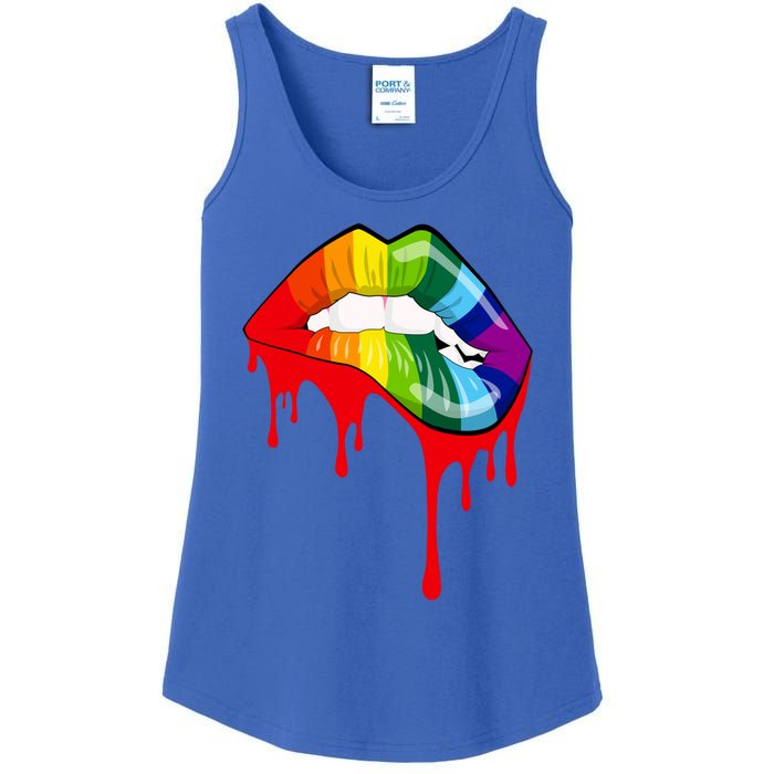 Rainbow Lips Fashion Lip Art Design Print Colorful Gift Meaningful Gift Ladies Essential Tank