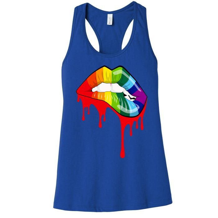 Rainbow Lips Fashion Lip Art Design Print Colorful Gift Meaningful Gift Women's Racerback Tank