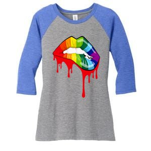 Rainbow Lips Fashion Lip Art Design Print Colorful Gift Meaningful Gift Women's Tri-Blend 3/4-Sleeve Raglan Shirt