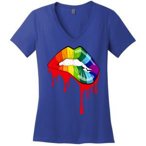 Rainbow Lips Fashion Lip Art Design Print Colorful Gift Meaningful Gift Women's V-Neck T-Shirt