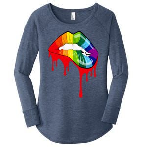 Rainbow Lips Fashion Lip Art Design Print Colorful Gift Meaningful Gift Women's Perfect Tri Tunic Long Sleeve Shirt