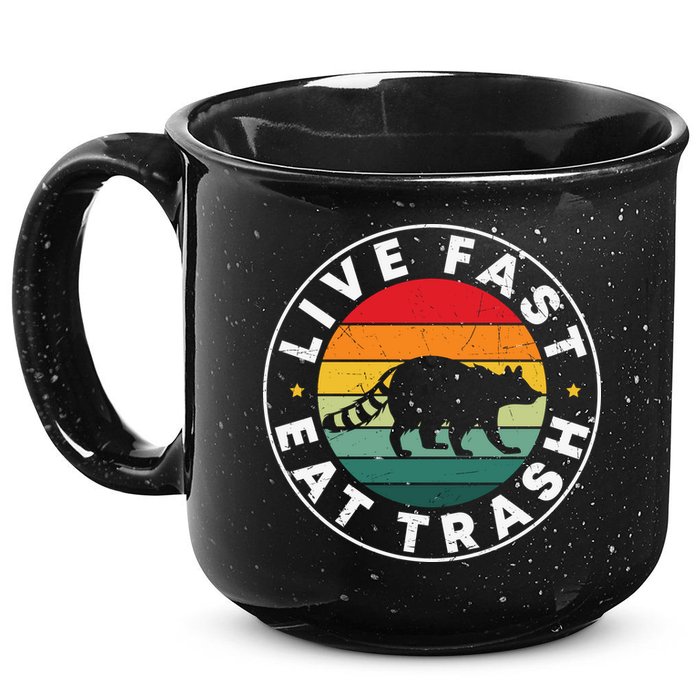Retro Live Fast Eat Trash 15oz Campfire Ceramic Mug