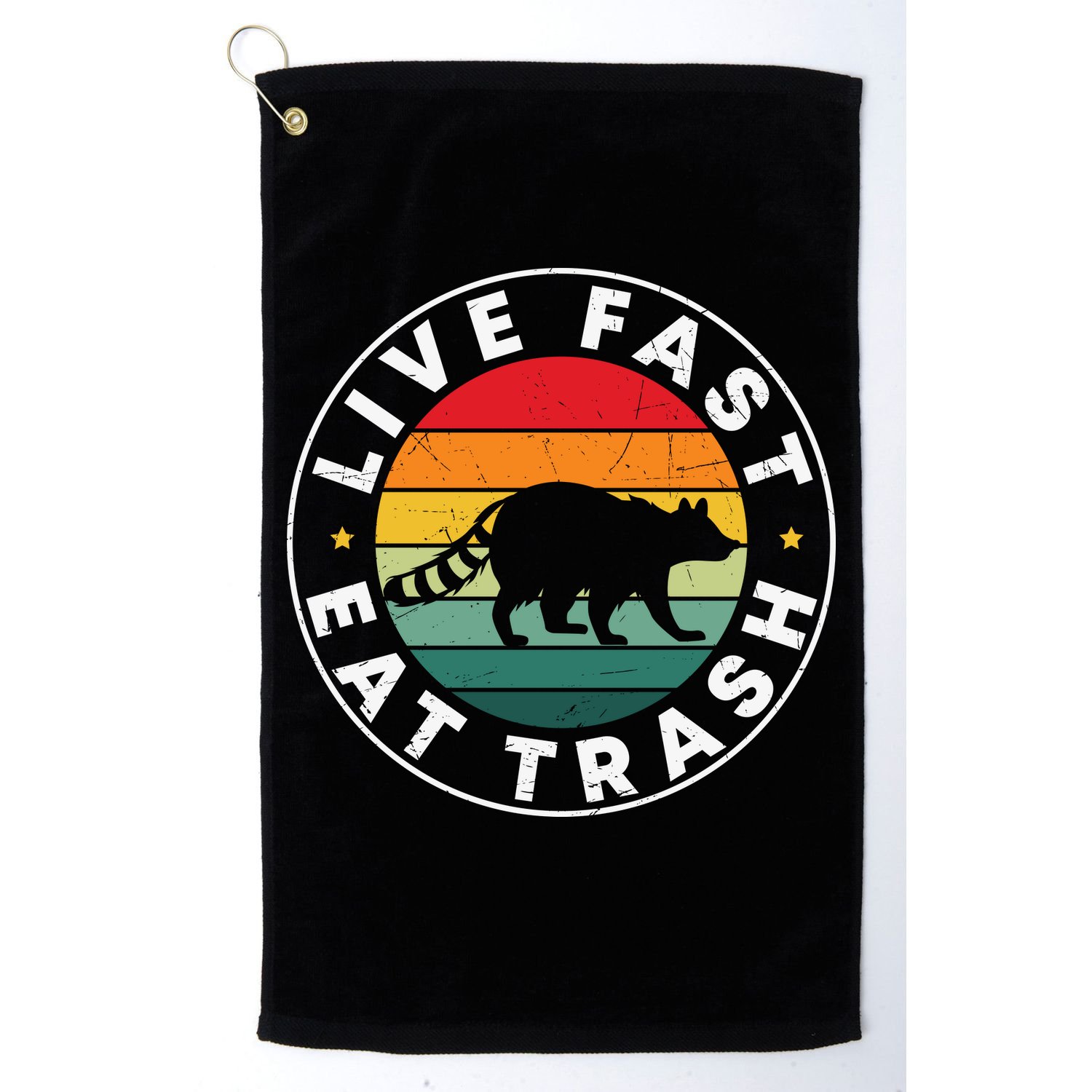 Retro Live Fast Eat Trash Golf Towel