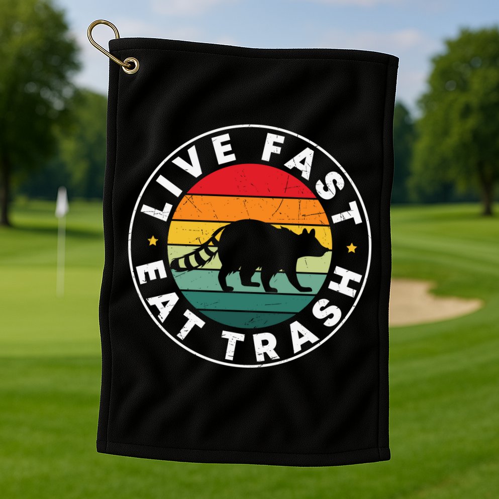 Retro Live Fast Eat Trash Golf Towel