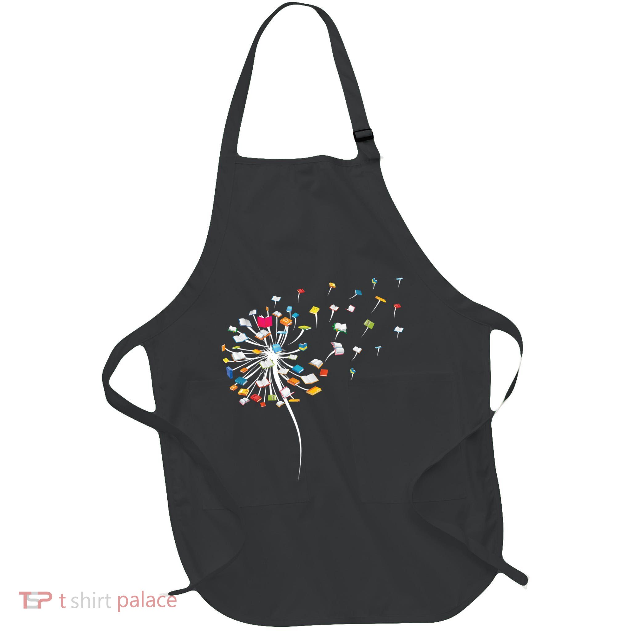 Reading Lover Funny Dandelion Books Gift Full-Length Apron With Pockets