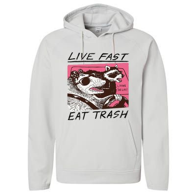 Raccoon Live Fast Eat Trash Funny Animal Performance Fleece Hoodie