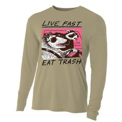 Raccoon Live Fast Eat Trash Funny Animal Cooling Performance Long Sleeve Crew