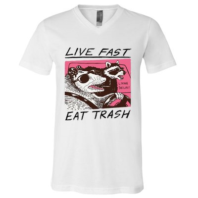 Raccoon Live Fast Eat Trash Funny Animal V-Neck T-Shirt