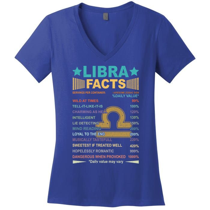 Retro Libra Facts 1 Awesome Zodiac Sign Birthday Gift Women's V-Neck T-Shirt