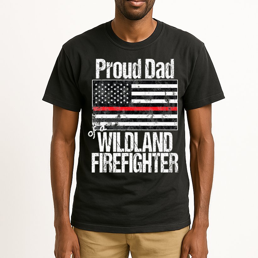 Red Line Flag Proud Dad of a Wildland Firefighter Tall T-Shirt