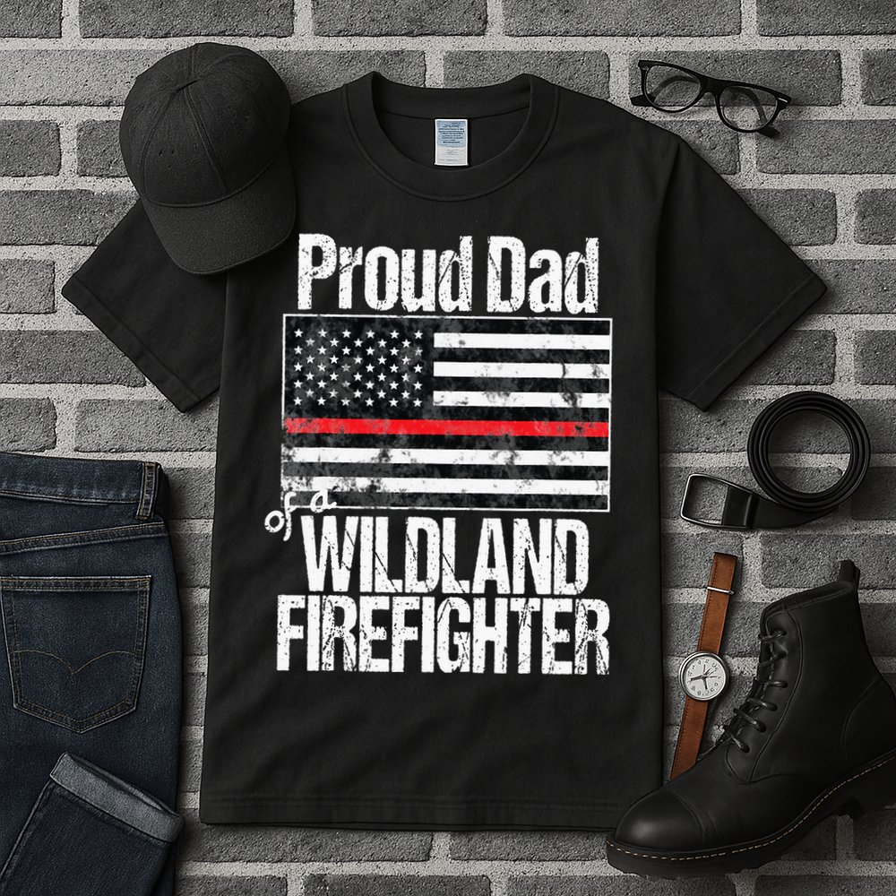 Red Line Flag Proud Dad of a Wildland Firefighter Tall T-Shirt