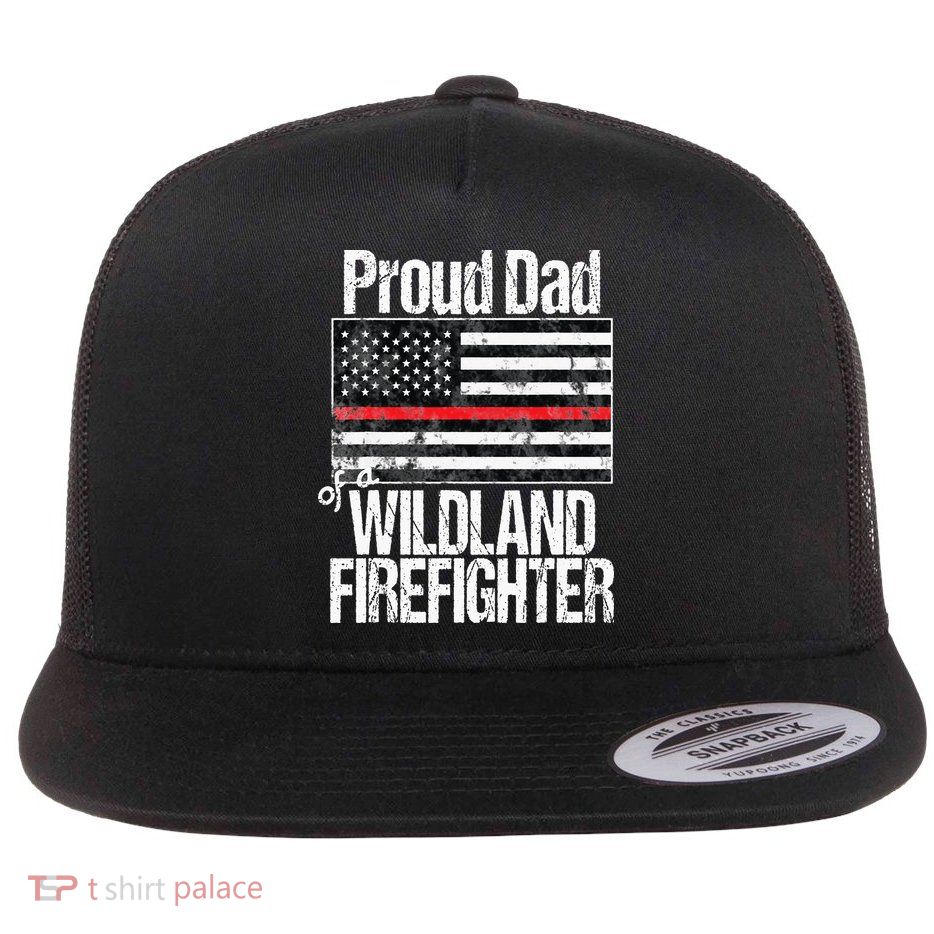 Red Line Flag Proud Dad of a Wildland Firefighter Flatbill Hat