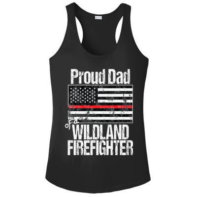 Red Line Flag Proud Dad of a Wildland Firefighter Ladies PosiCharge Competitor Racerback Tank