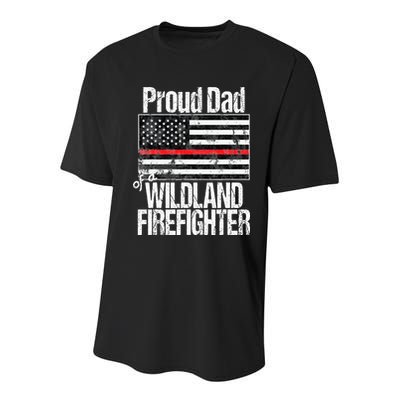 Red Line Flag Proud Dad of a Wildland Firefighter Youth Performance Sprint T-Shirt