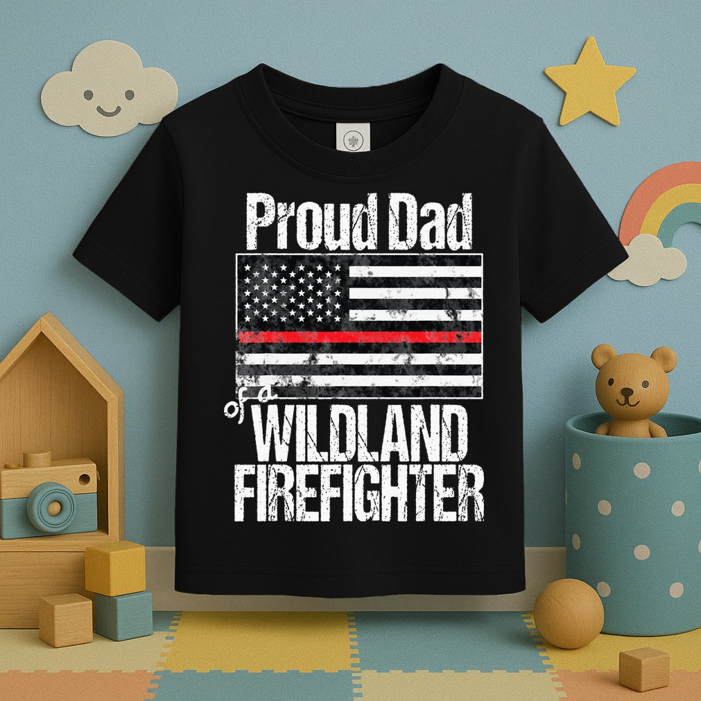 Red Line Flag Proud Dad of a Wildland Firefighter Toddler T-Shirt
