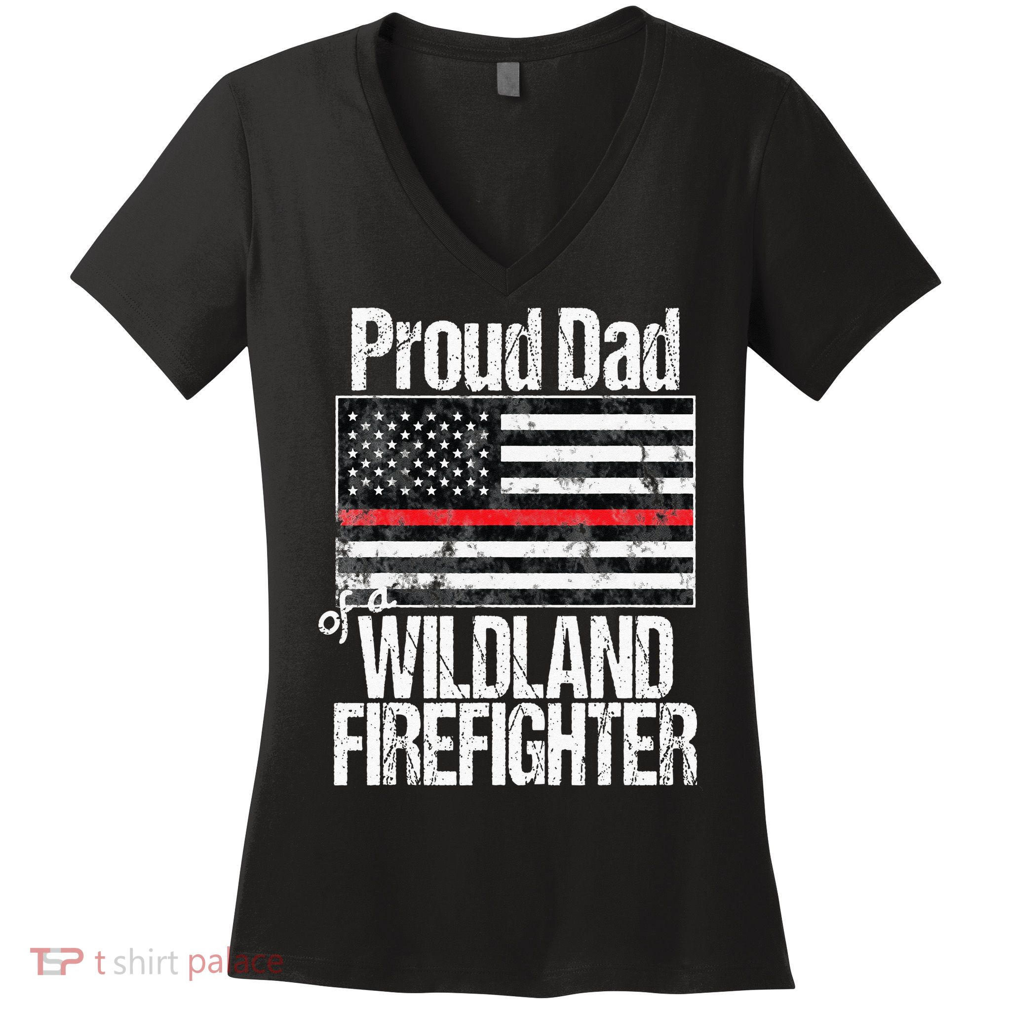 Red Line Flag Proud Dad of a Wildland Firefighter Women's V-Neck T-Shirt