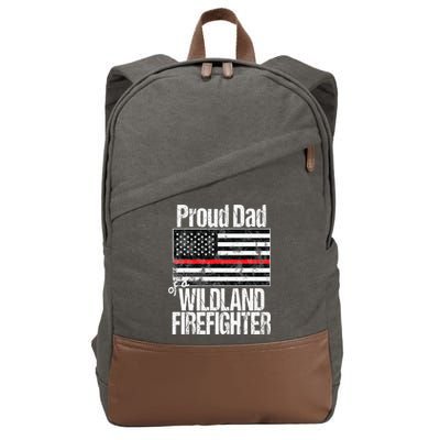 Red Line Flag Proud Dad of a Wildland Firefighter Cotton Canvas Backpack