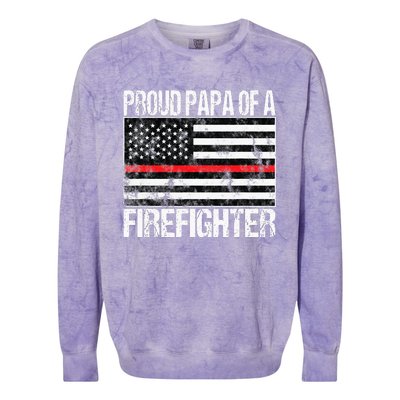 Red Line Flag Proud Papa of a Firefighter Fireman Colorblast Crewneck Sweatshirt