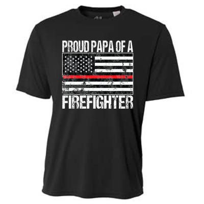 Red Line Flag Proud Papa of a Firefighter Fireman Cooling Performance Crew T-Shirt