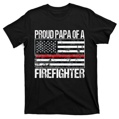 Red Line Flag Proud Papa of a Firefighter Fireman T-Shirt