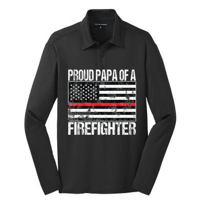 Red Line Flag Proud Papa of a Firefighter Fireman Silk Touch Performance Long Sleeve Polo