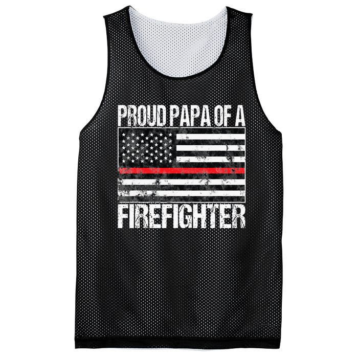 Red Line Flag Proud Papa of a Firefighter Fireman Mesh Reversible Basketball Jersey Tank