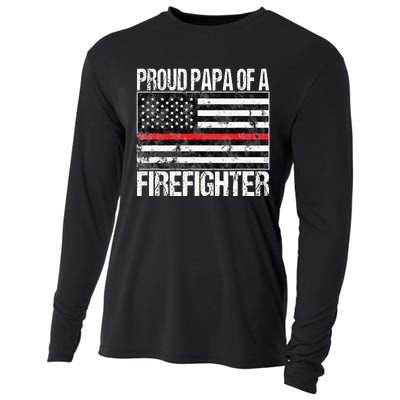 Red Line Flag Proud Papa of a Firefighter Fireman Cooling Performance Long Sleeve Crew